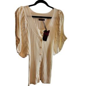 JULIA IVORY SWEATER WITH FRONT BUTTONS TUNIC LENGTH CABLE KNIT NWT SIZE MED